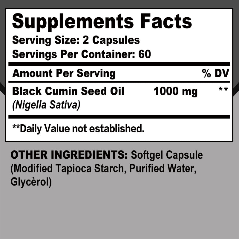 Black Seed Oil 1000Mg -Immune & Digestive Support, Skin and Hair Health, Non-Gmo