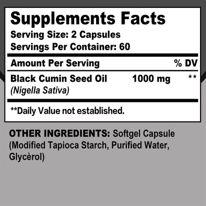 Black Seed Oil 1000Mg -Immune & Digestive Support, Skin and Hair Health, Non-Gmo