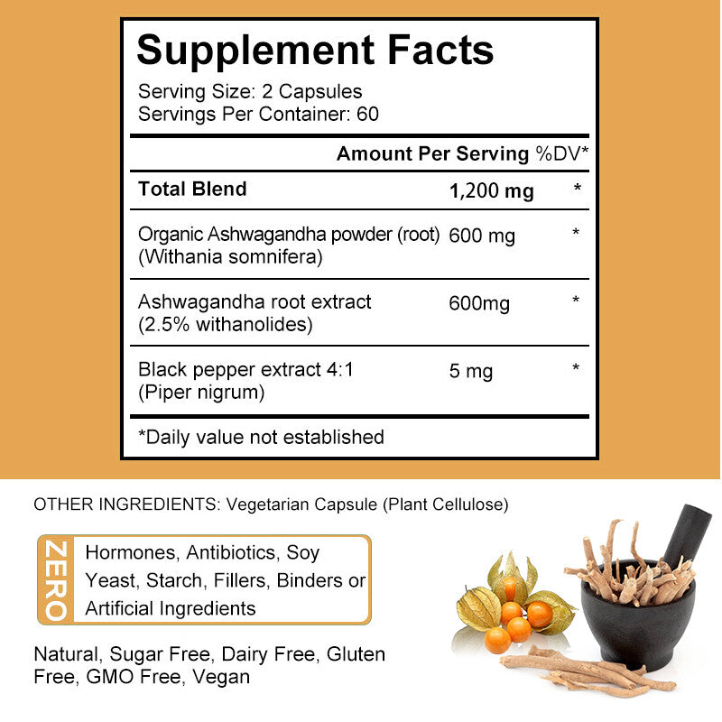 Ashwagandha Extract Maximum Strength (1200Mg) Stress Anxiety Immunity 120 Caps