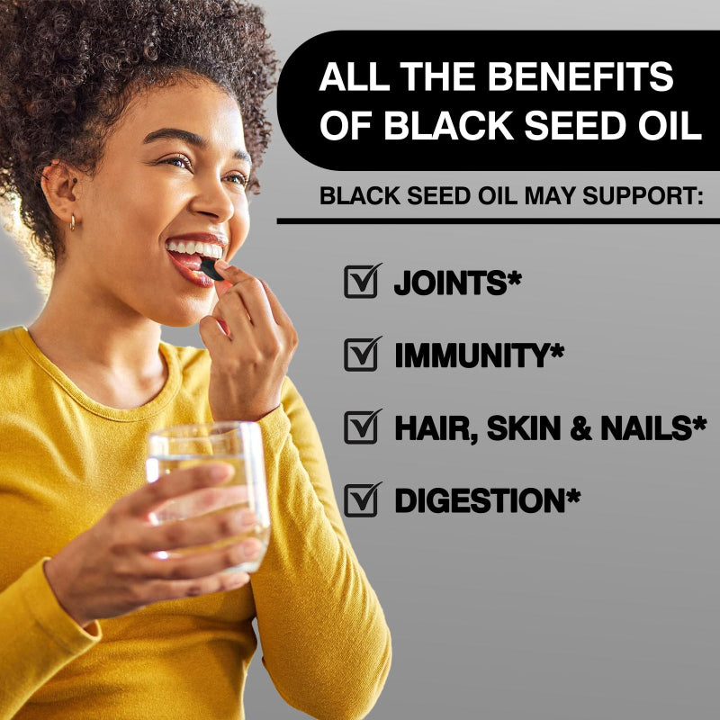 Black Seed Oil 1000Mg -Immune & Digestive Support, Skin and Hair Health, Non-Gmo