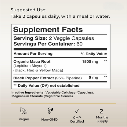 Organic Maca Root Capsules 1500Mg