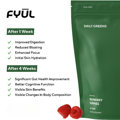 FYUL Daily Greens Gummies - Raspberry Flavor, Sugar-Free